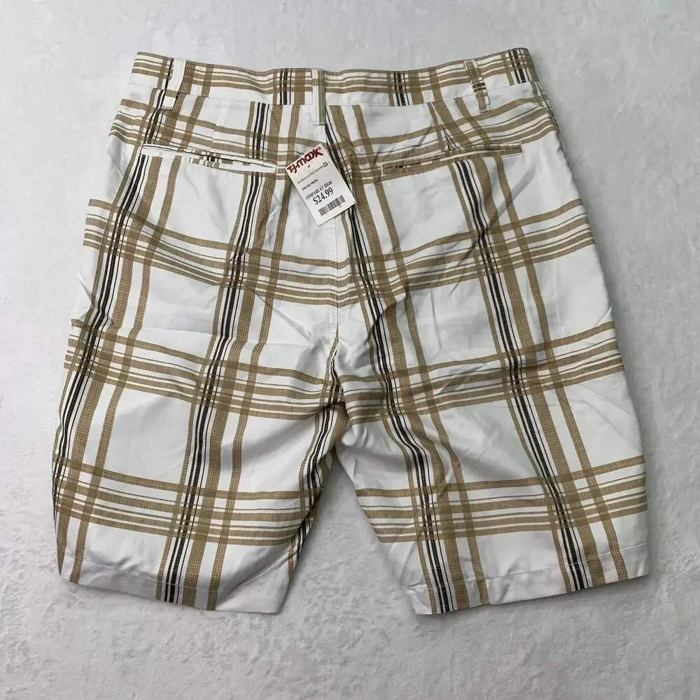 NWT Billabong Mens Sz 33 Boardshorts Hybrid Chino Tan White Plaid Preppy Swim